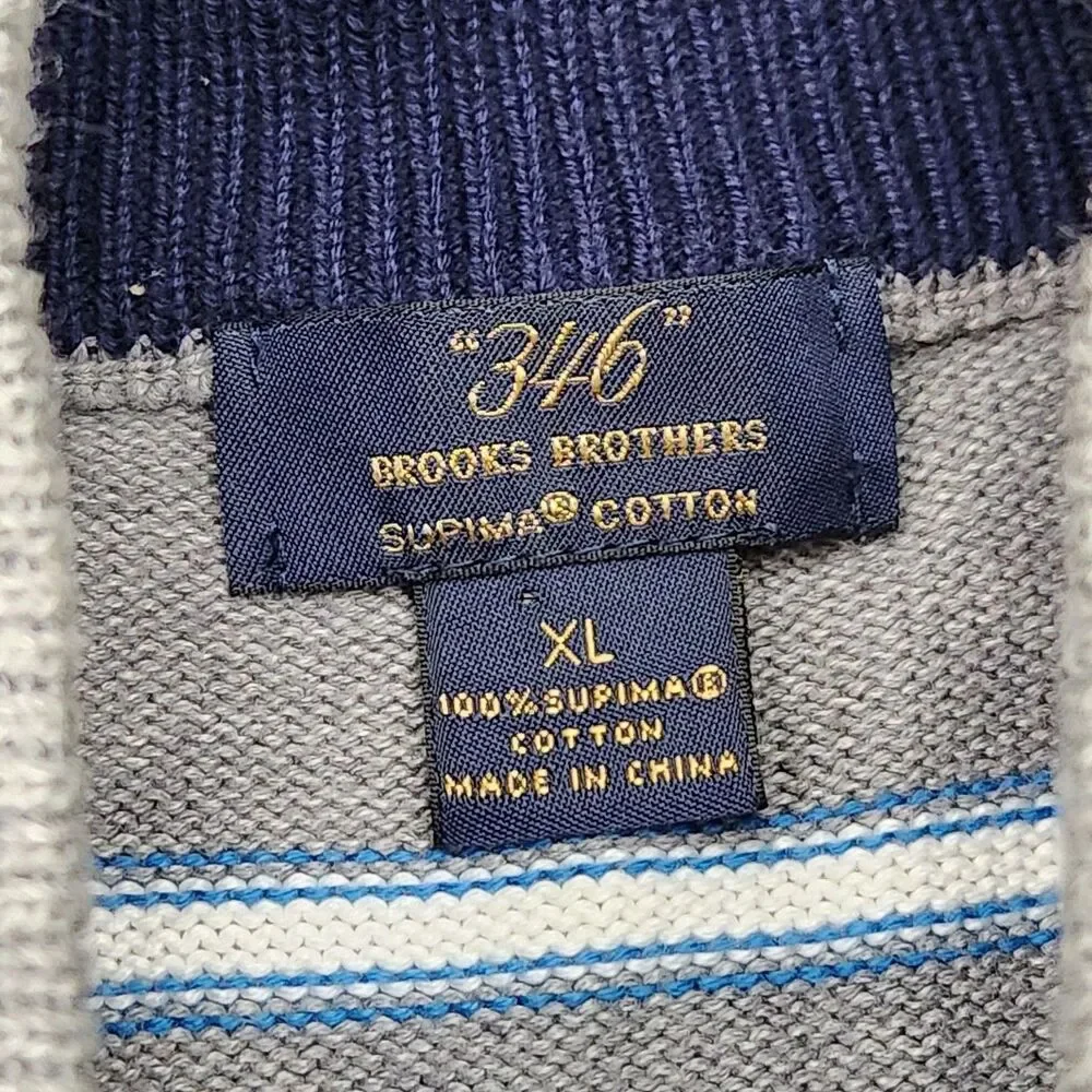 Brooks Brothers 346 Full Zip Up Sweater Men's XL Gray Blue Striped Supima Cotton
